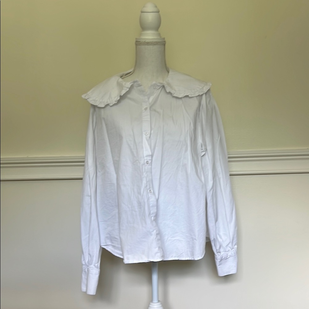 H&M White Blouse with Ruffled Collar